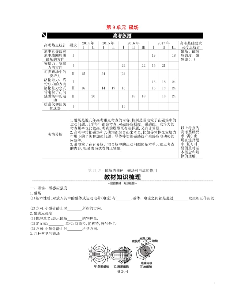 江苏专用2019版高考物理大一轮复习第9单元磁场学案20180510238.doc_第1页