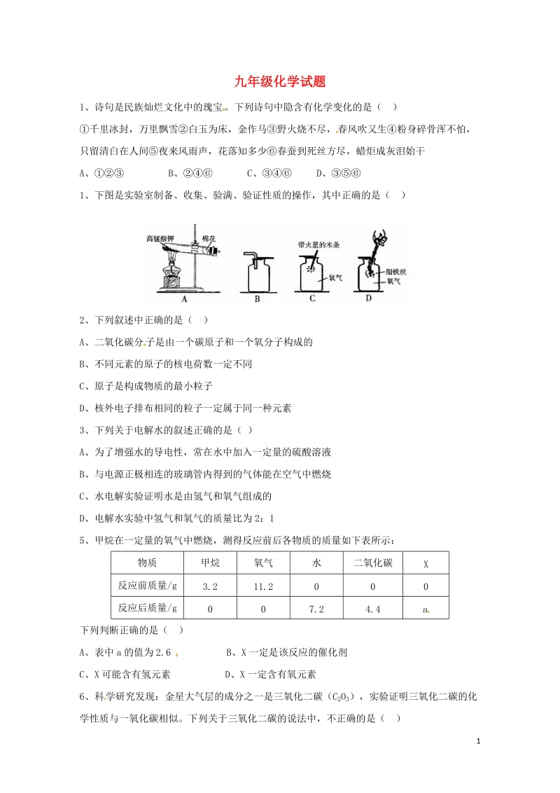 山东省菏泽市曹县2018届九年级化学下学期单元检测一模试题无答案20180426137.doc_第1页