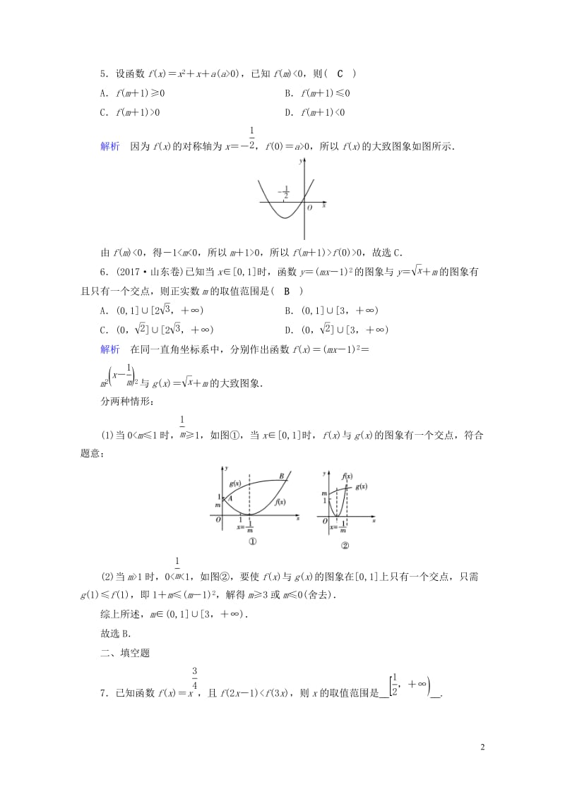 2019版高考数学一轮复习第二章函数导数及其应用课时达标7二次函数与幂函数理201804254106.doc_第2页