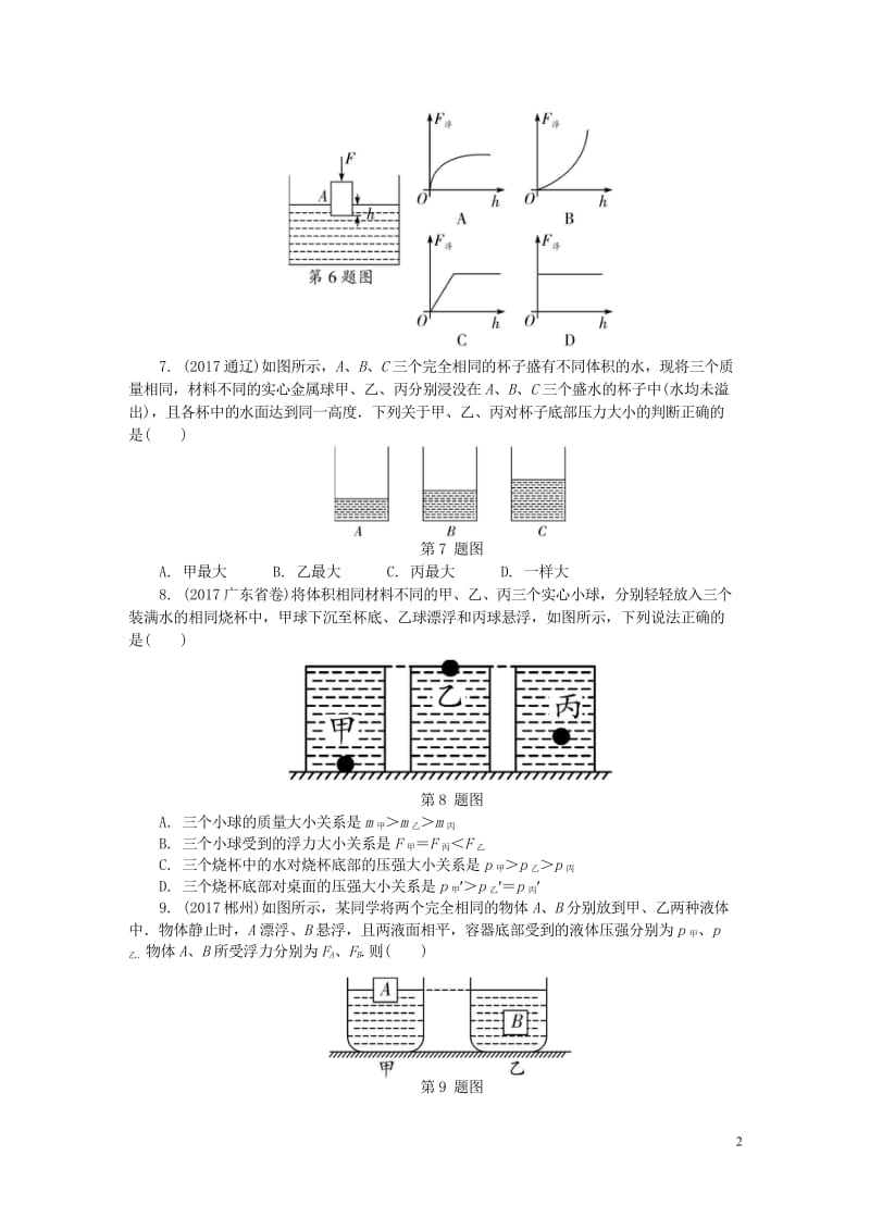 2018年中考物理基础过关复习集训第十章浮力练习册新人教版20180502256.wps_第2页