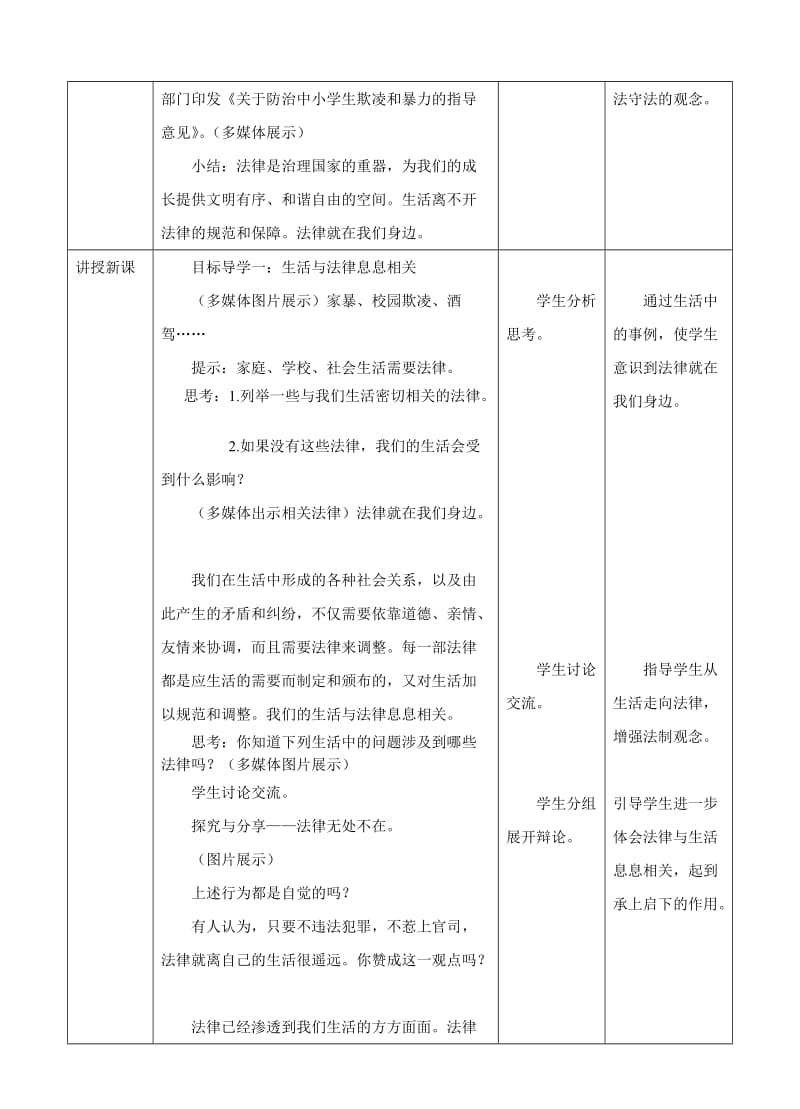 最新人教版七年级下册政治 4.9.1《生活需要法律》教学设计名师精心制作教学资料.doc_第2页