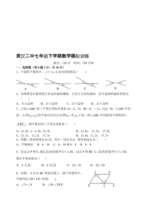 最新武汉市二中七年级下周练二名师精心制作教学资料.doc