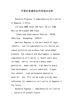 中国甘蔗渣综合利用现状分析.doc