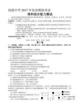 最新安徽省郎溪中学2017届高三下学期高考仿真模拟理综试卷(有答案).doc