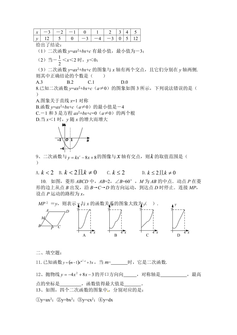 人教版上册第22章二次函数单元测试题名师制作精品教学资料.doc_第2页