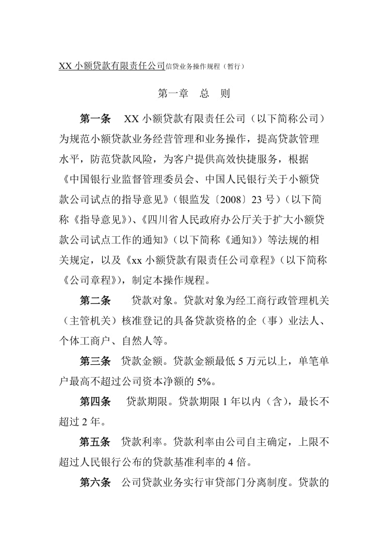 小额贷款有限责任公司信贷业务操作规程名师制作精品教学资料.doc_第1页