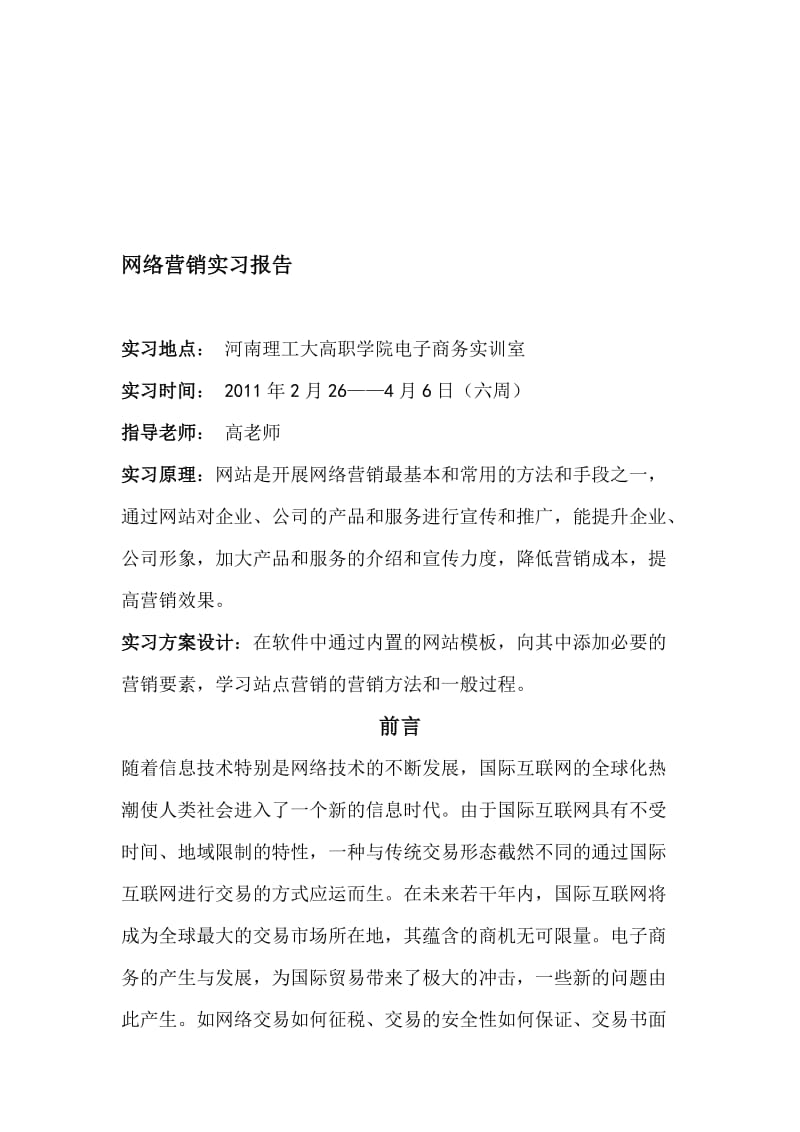 最新网络营销实习报告汇编.doc_第1页