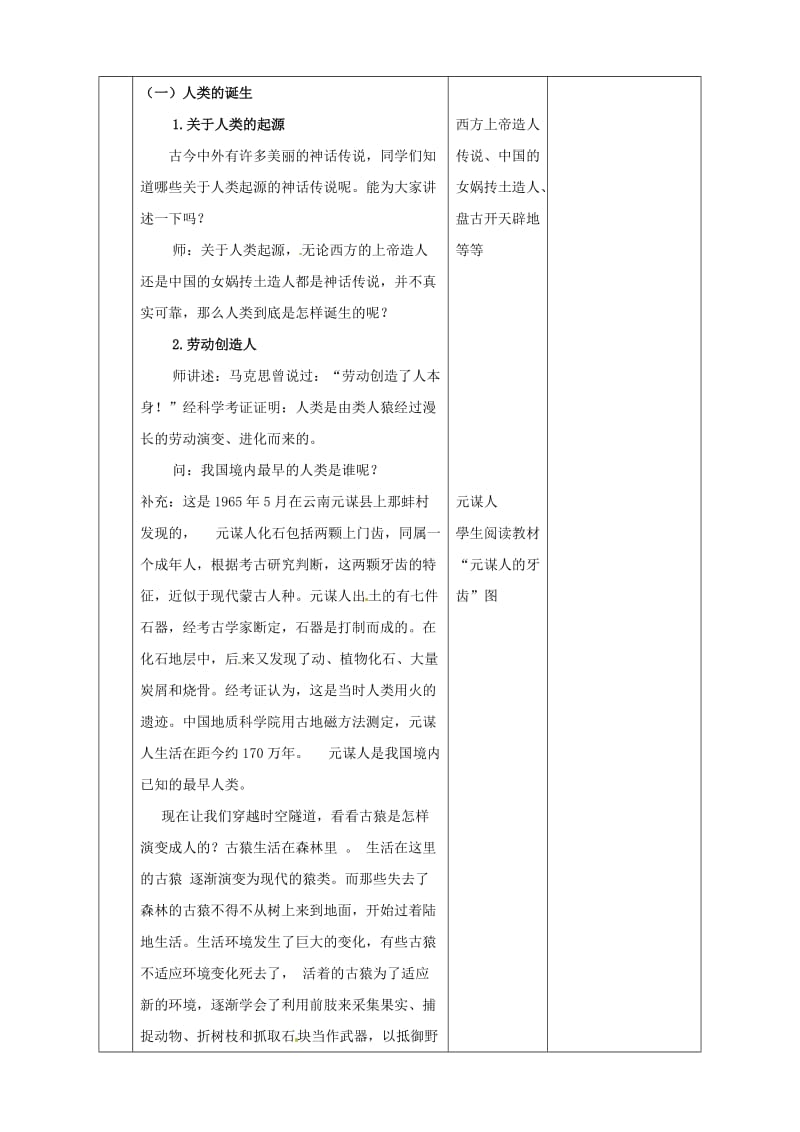 黑龙江省虎林市八五零农场学校七年级历史上册 1.祖国境内的远古人类教案 （新人教版）合集.doc_第3页