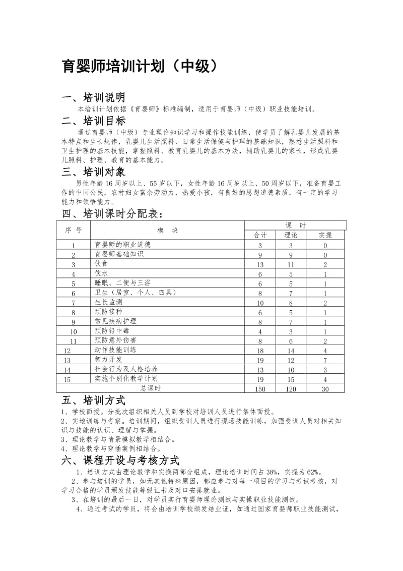 最新育婴师培训计划(中级)汇编.doc_第1页