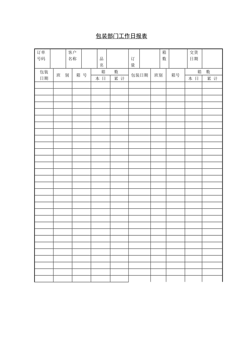 包装部门工作日报表（表格模板、doc格式）.doc_第1页