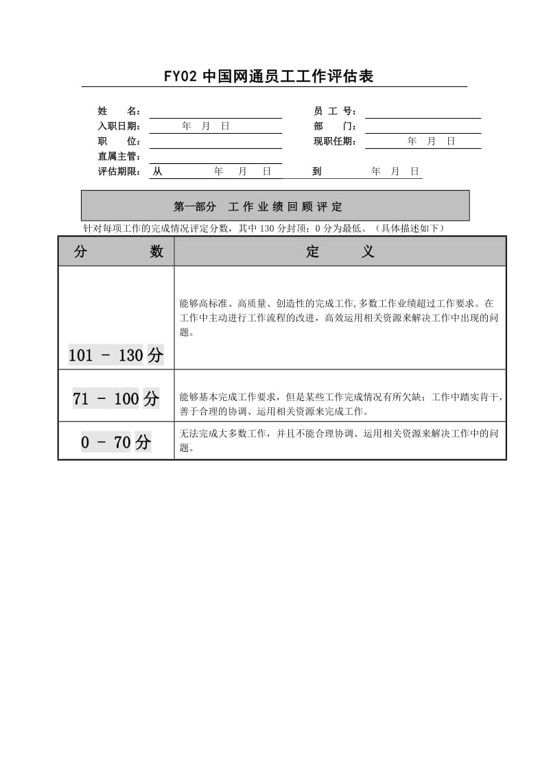 员工工作评估表（doc格式）.doc_第1页