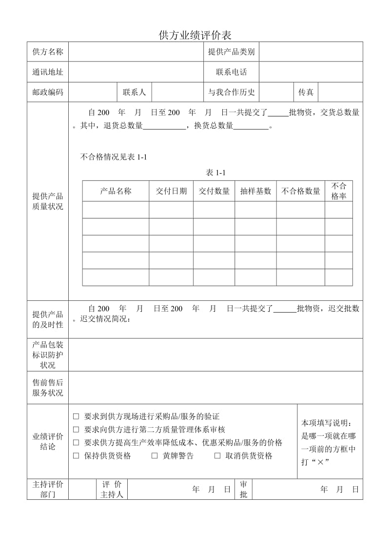 供方业绩评价表.doc_第1页