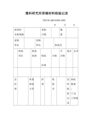 原辅材料检验记录（表格模板、doc格式）.doc