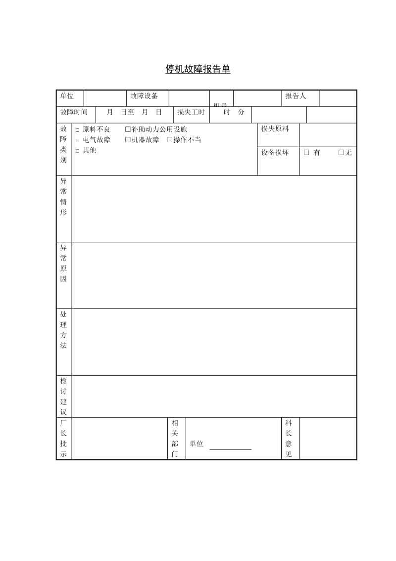 停机故障报告单（表格模板、doc格式）.doc_第1页