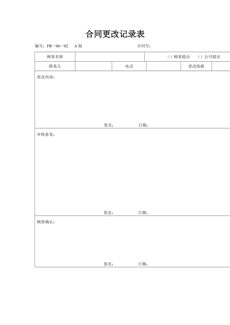 合同更改记录表（表格模板、doc格式）.doc_第1页