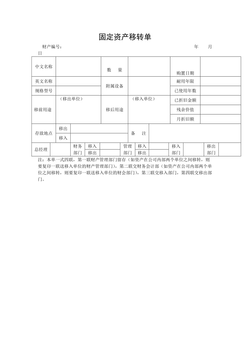 固定资产移转单（表格模板、doc格式）.doc_第1页