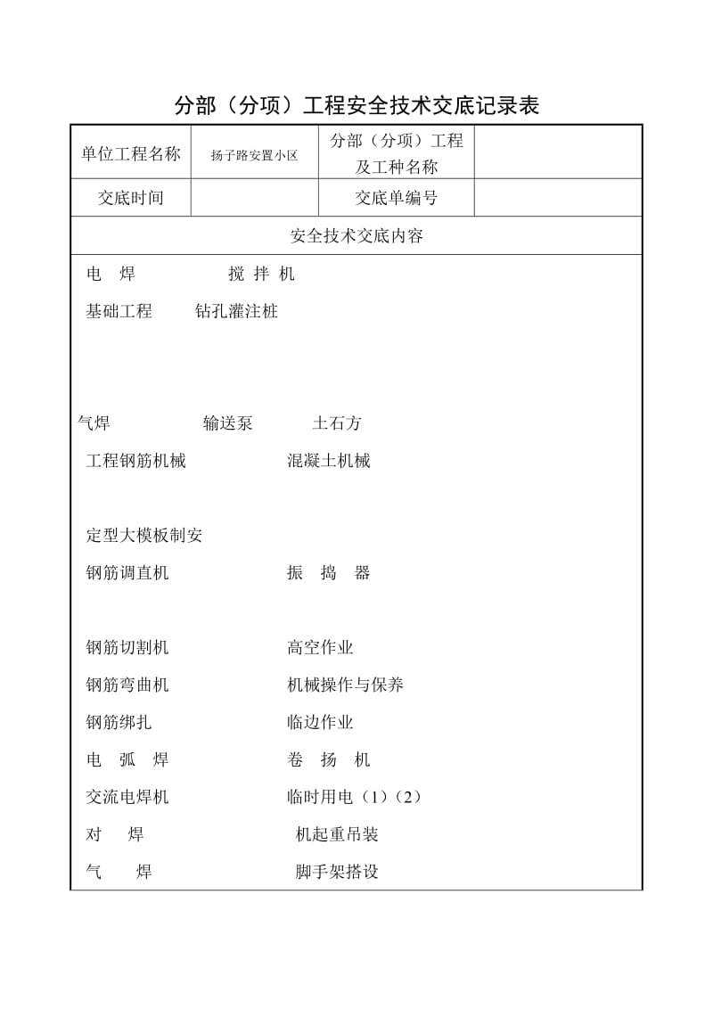 分部（分项）工程安全技术交底记录表.doc_第1页