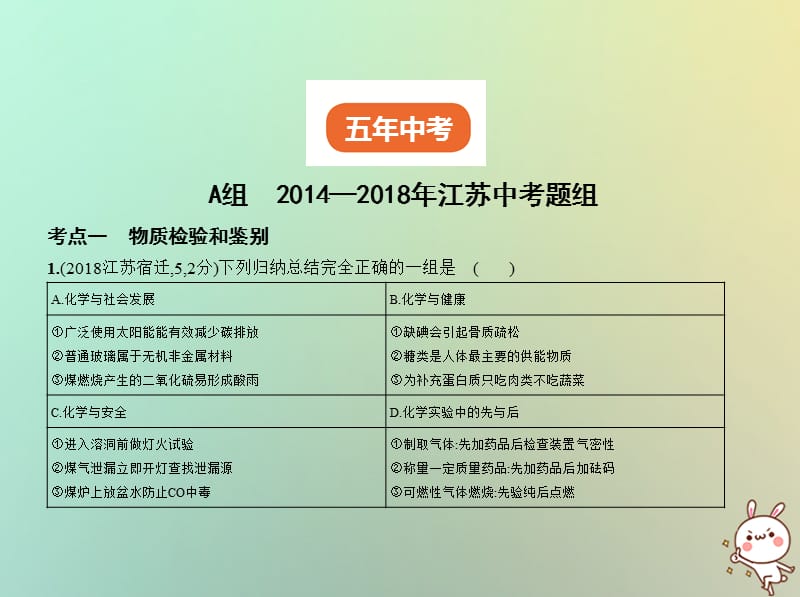 江苏专版2019年中考化学复习专题十五物质的检验分离与提纯试卷部分课件.pptx_第1页