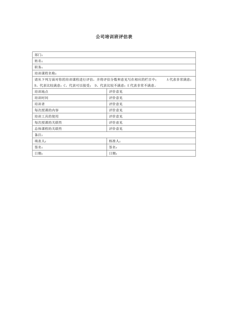 公司培训班评估表.doc_第1页