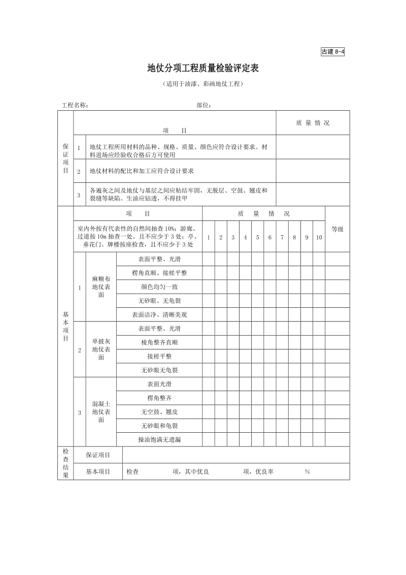 地仗分项工程质量检验评定表.doc_第1页