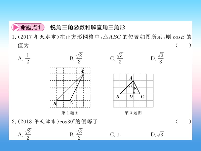 中考数学一轮复习第4章图形的初步认识与三角形第19节锐角三角函数及解直角三角形习题课件.pptx_第2页