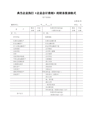 典当企业执行《企业会计准则》的财务报表格式.doc