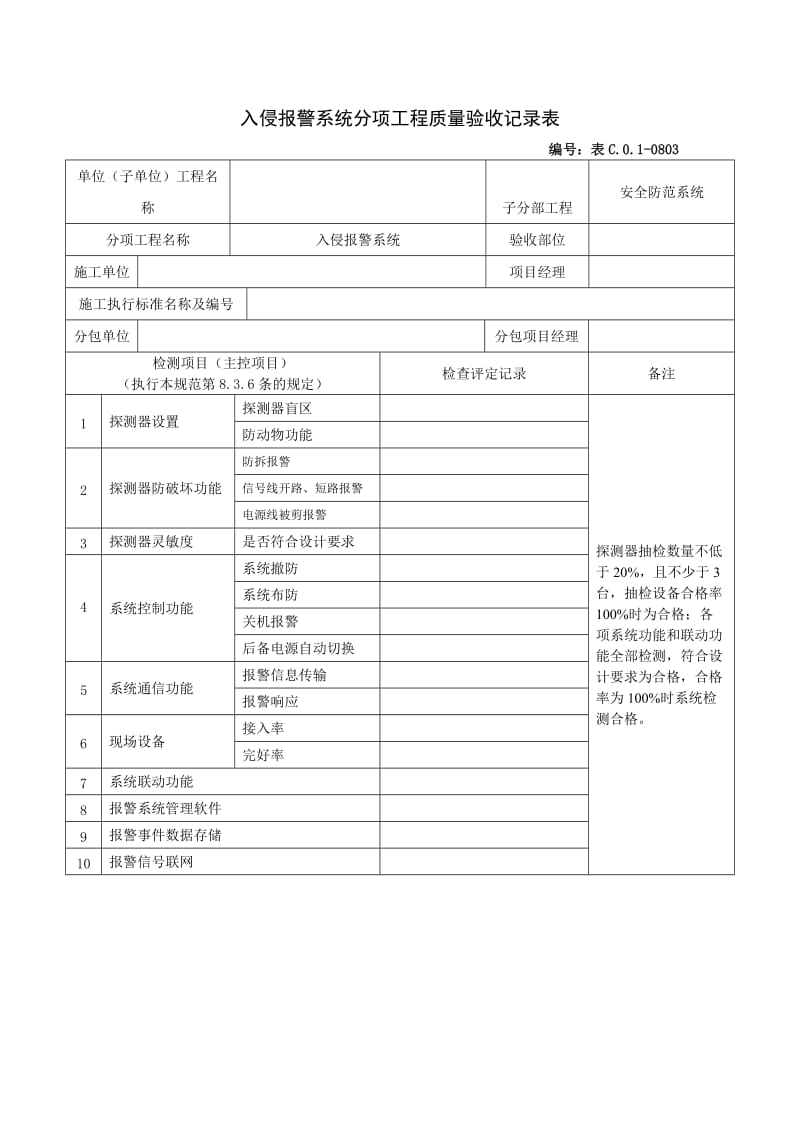 侵报警系统分项工程质量验收记录表.doc_第1页