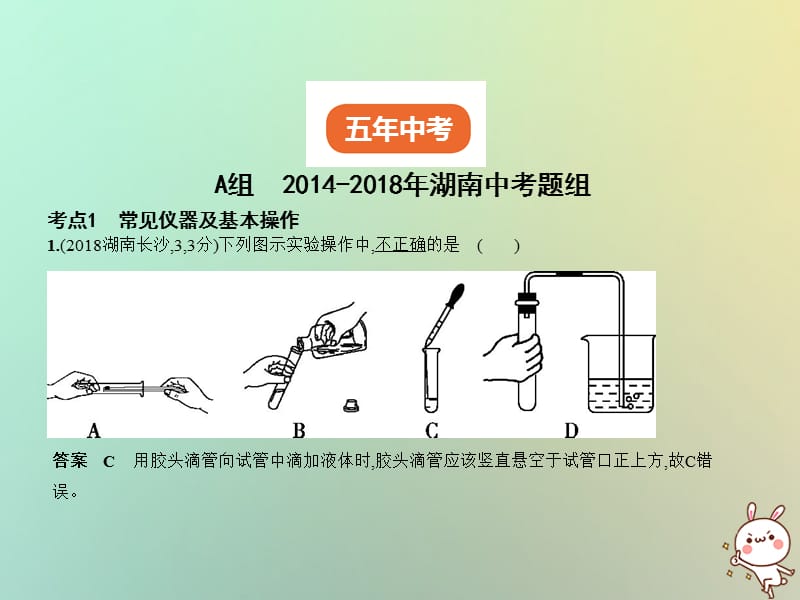 湖南专用2019年中考化学复习专题十三实验基本技能试卷部分课件.pptx_第1页