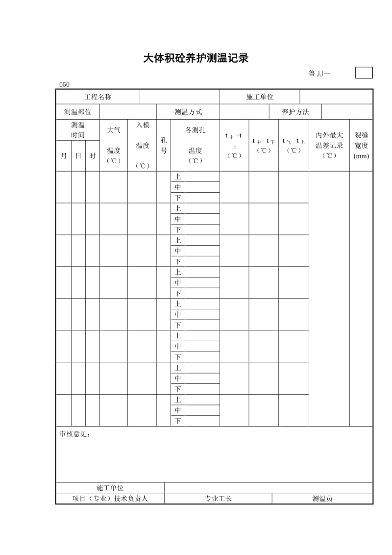 大体积砼养护测温记录.doc_第1页