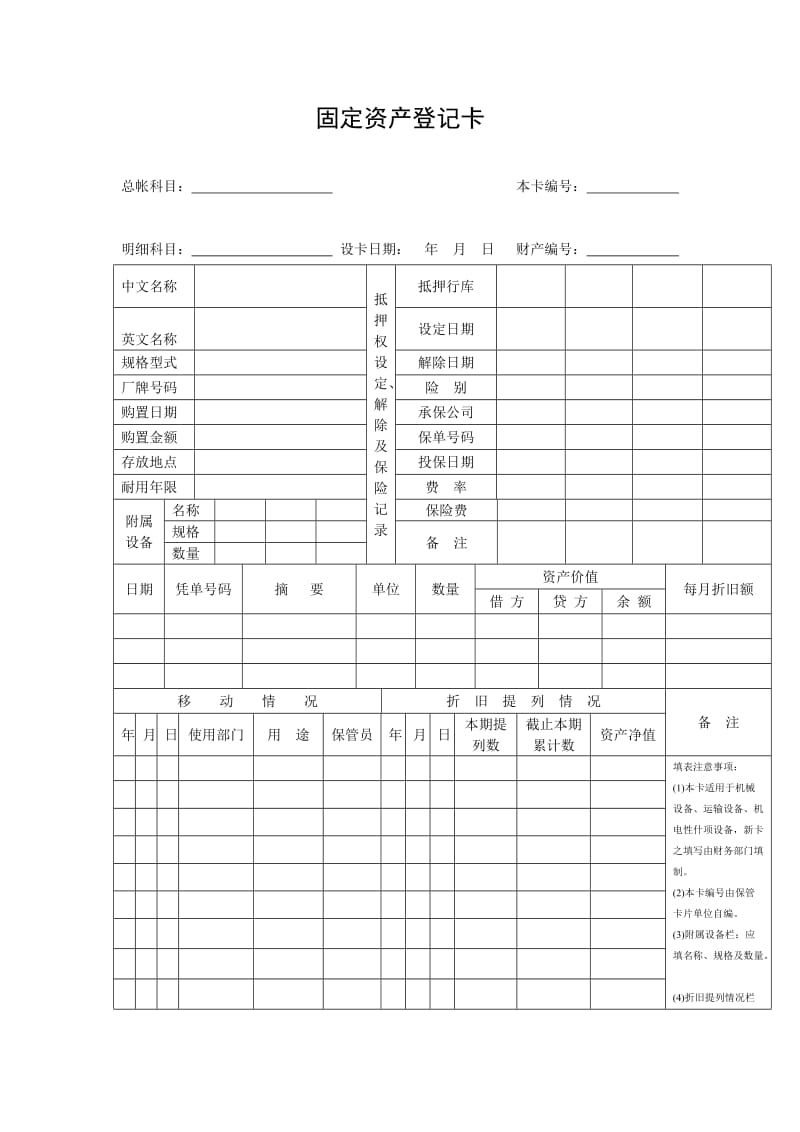 固定资产登记卡（表格模板、doc格式）.doc_第1页