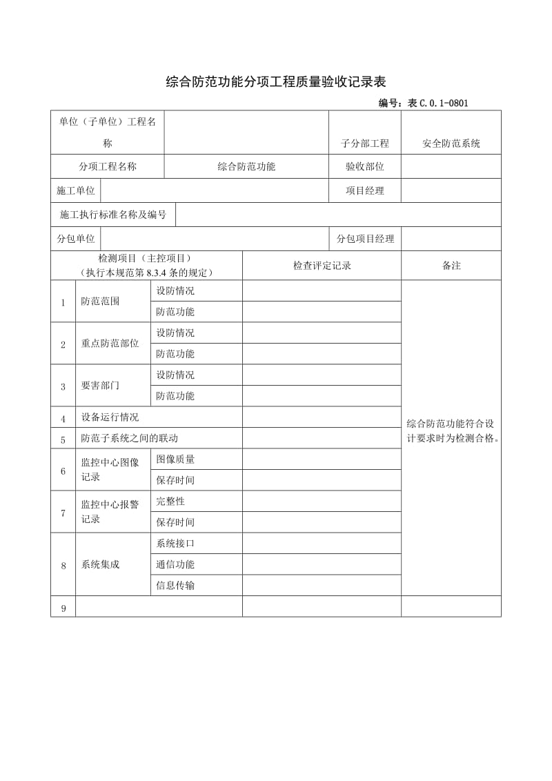 合防范功能分项工程质量验收记录表.doc_第1页