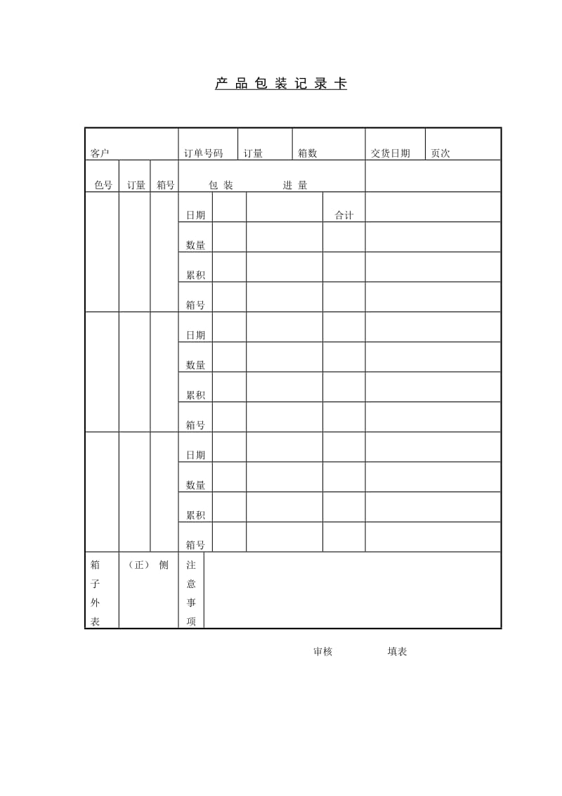 产品包装记录卡（表格模板、doc格式）.doc_第1页