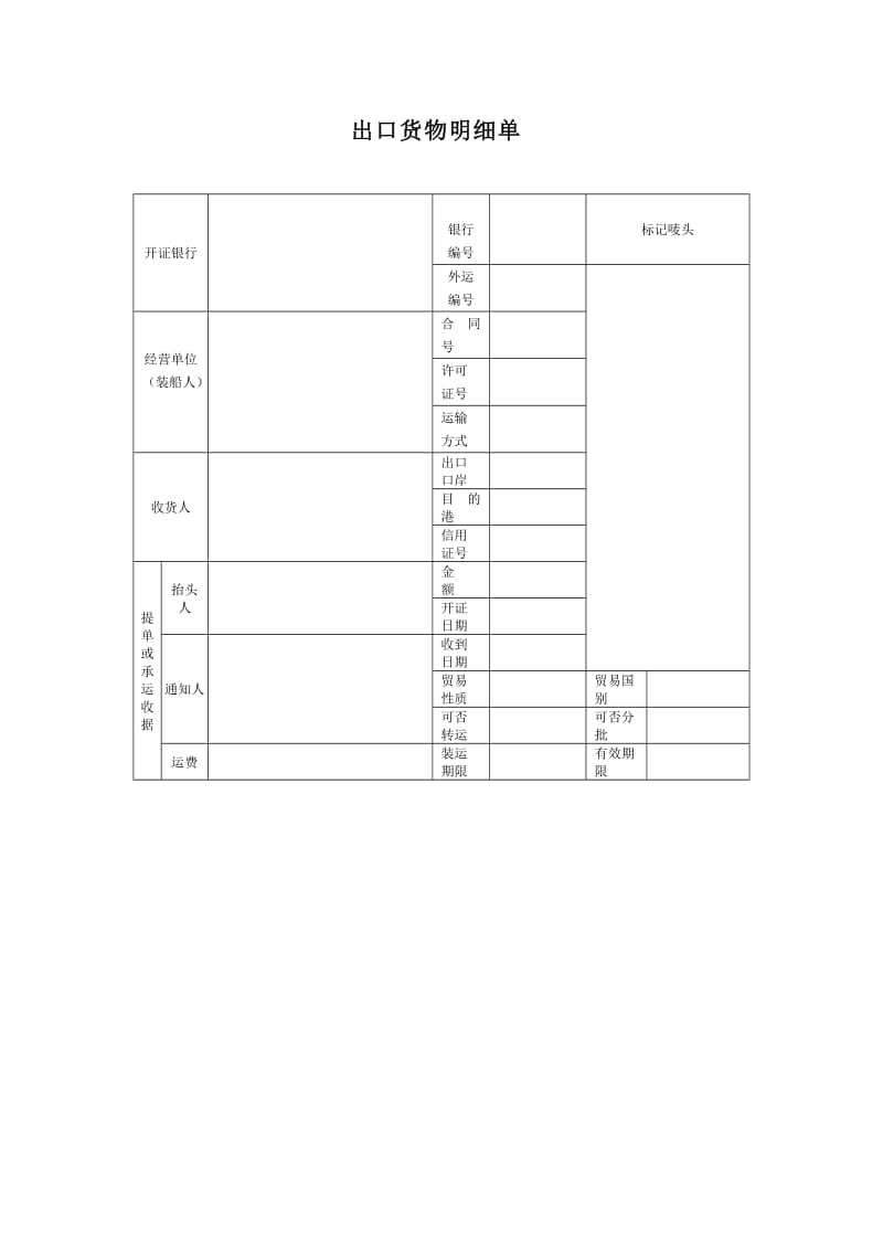 外贸单证样本-出口货物明细单样式（表格模板、doc格式）.doc_第1页