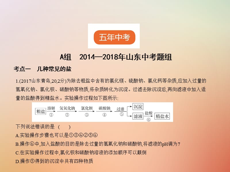 山东专版2019年中考化学复习专题六盐化学肥料试卷部分课件.pptx_第1页