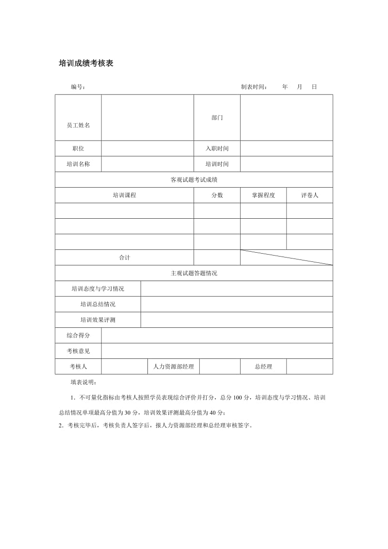 培训成绩考核表（doc格式）.doc_第1页