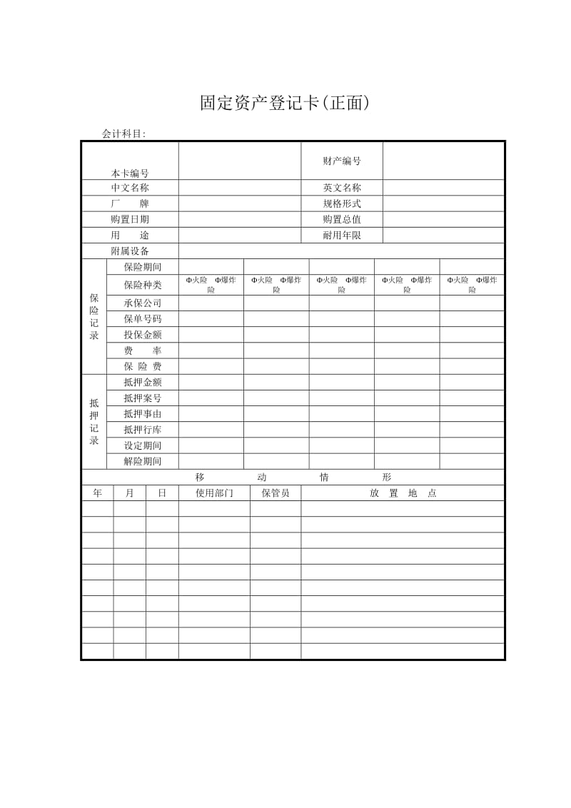 固定资产登记卡（正面）（表格模板、doc格式）.doc_第1页