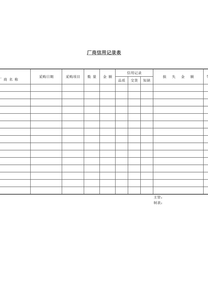 厂商信用记录表（doc模板）.doc_第1页