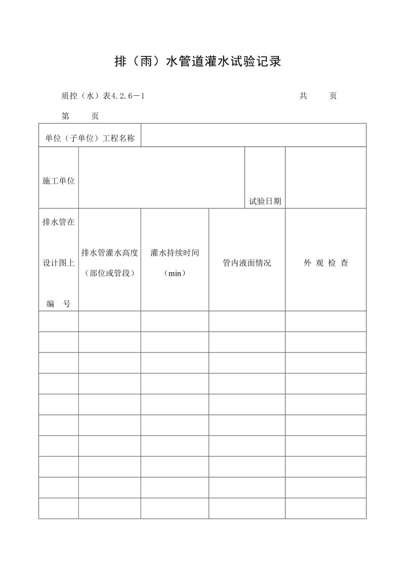 排（雨）水管道灌水试验记录表（doc格式）.doc_第1页