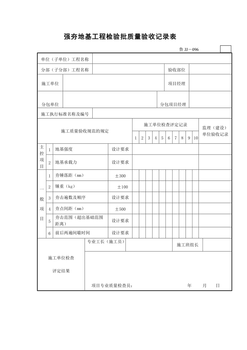 强夯地基工程检验批质量验收记录表.doc_第1页