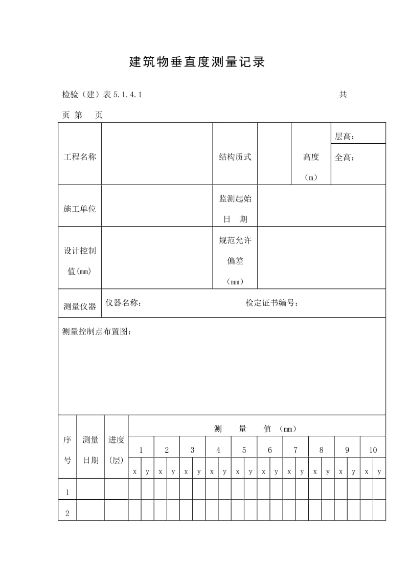 建筑物垂直度测量记录表（doc格式）.doc_第1页