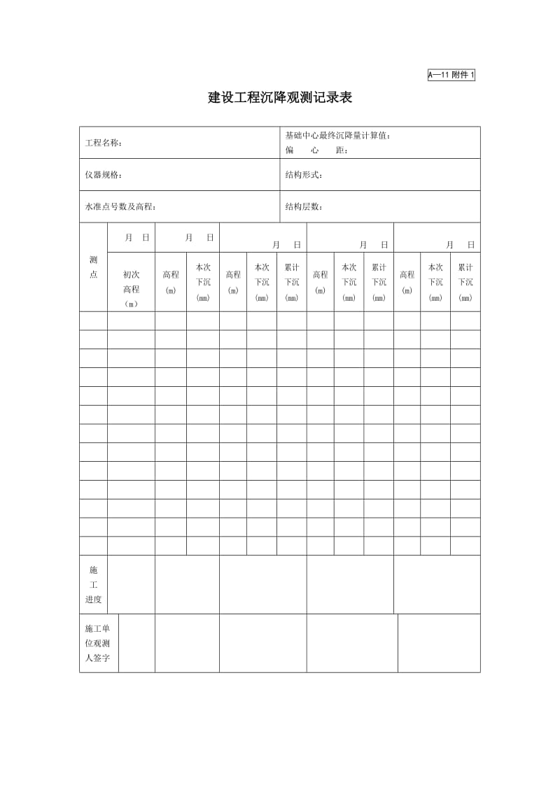 建设工程沉降观测记录表.doc_第1页