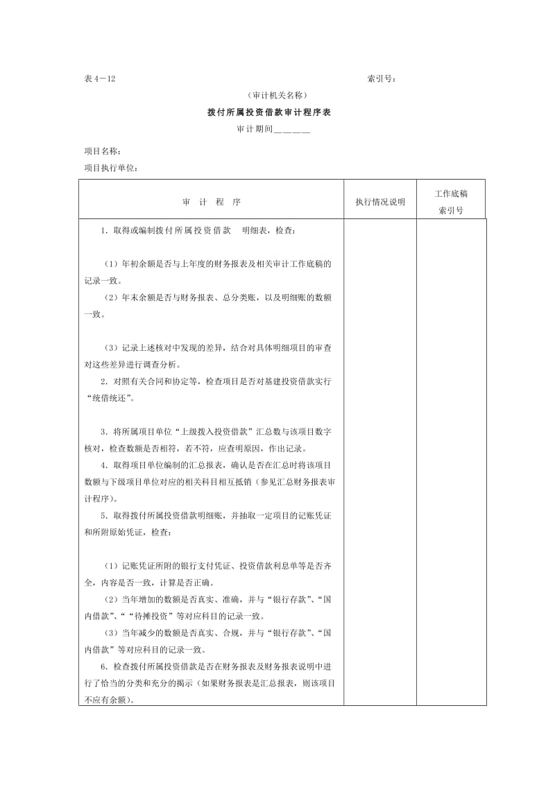 拨付所属投资借款审计程序表（doc格式）.doc_第1页