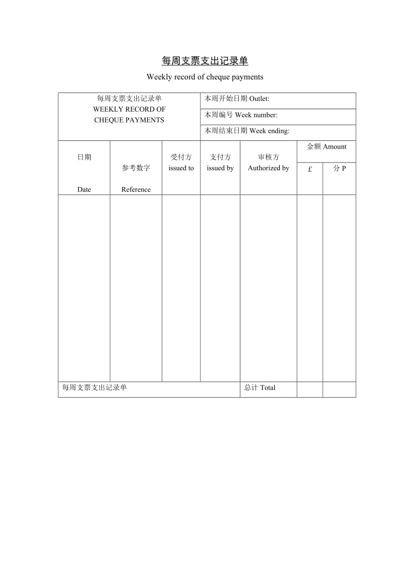 每周支票支出记录单.doc_第1页