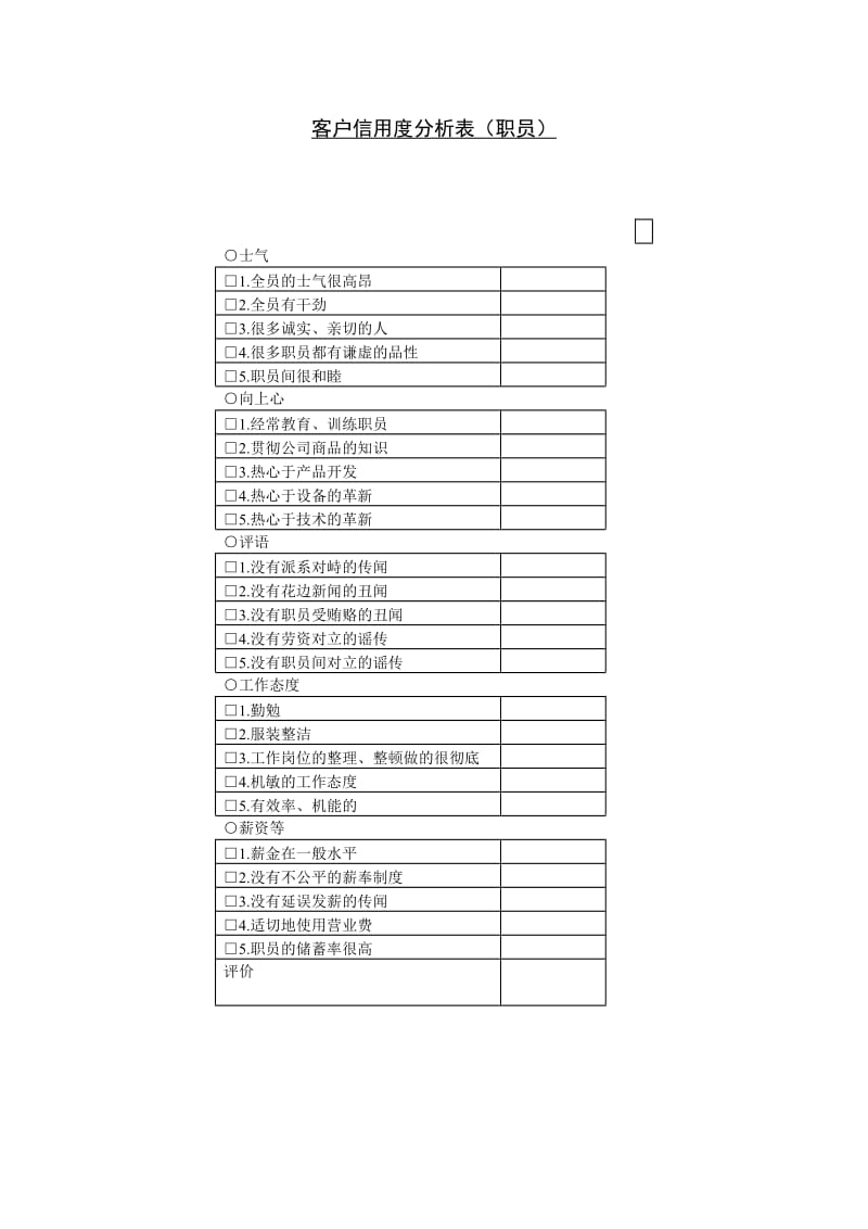 客户信誉度分析表（职员）（doc模板）.doc_第1页