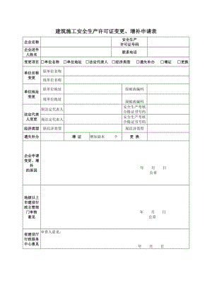 建筑施工安全生产许可证变更、增补申请表（表格模板、doc格式）.doc