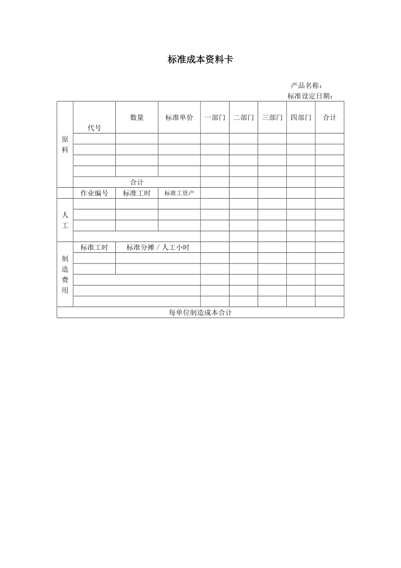 标准成本资料卡（doc格式）.doc_第1页