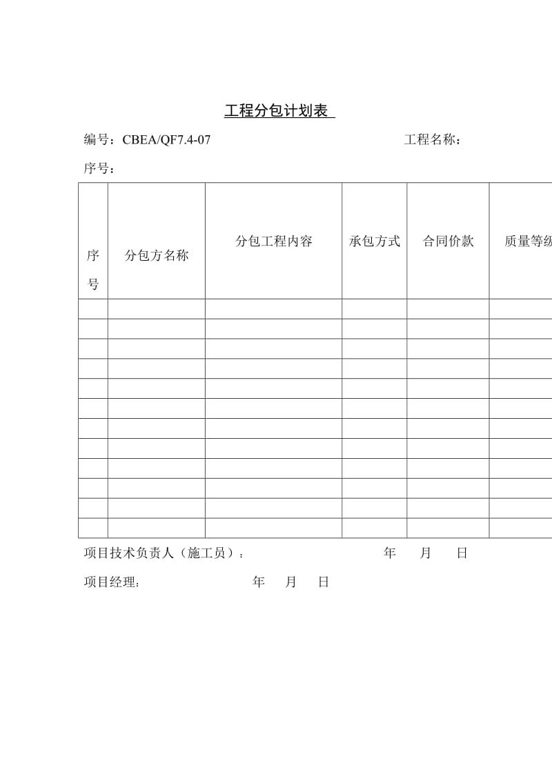 工程分包计划表格式.doc_第1页