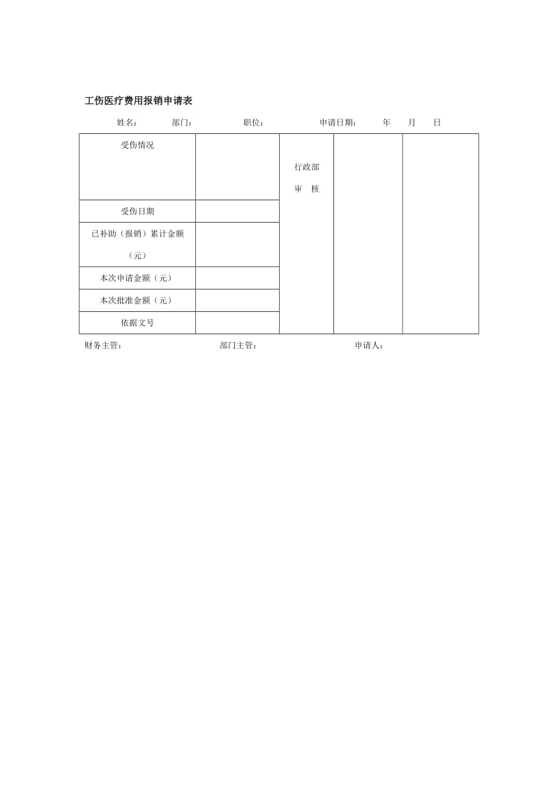 工伤医疗费用报销申请表（doc格式）.doc_第1页