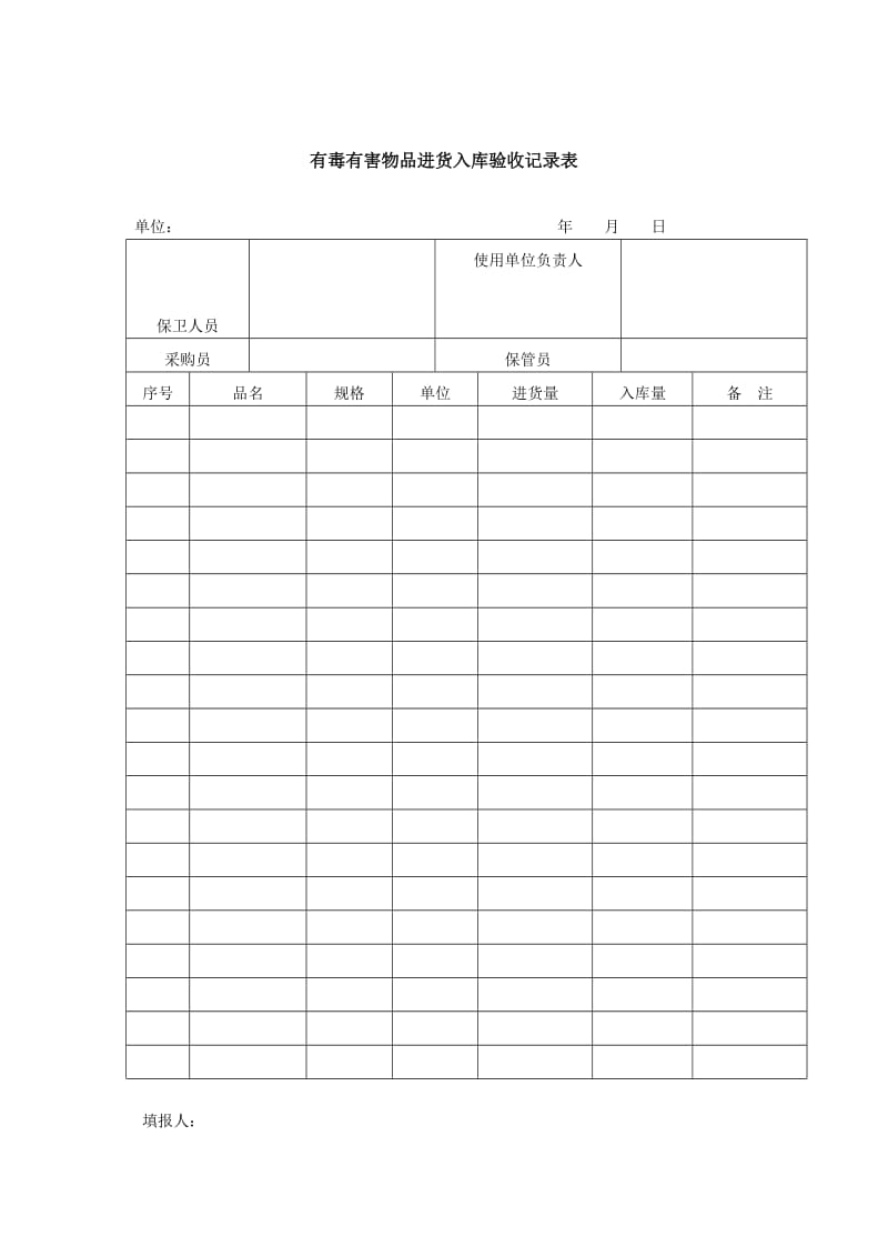 有毒有害物品进货入库验收记录表（word模板、doc格式）.doc_第1页