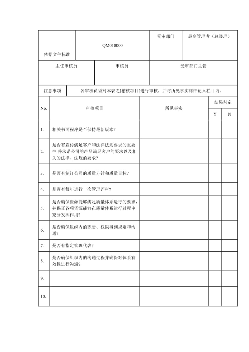 总经理内审表（表格模板、doc格式）.doc_第1页